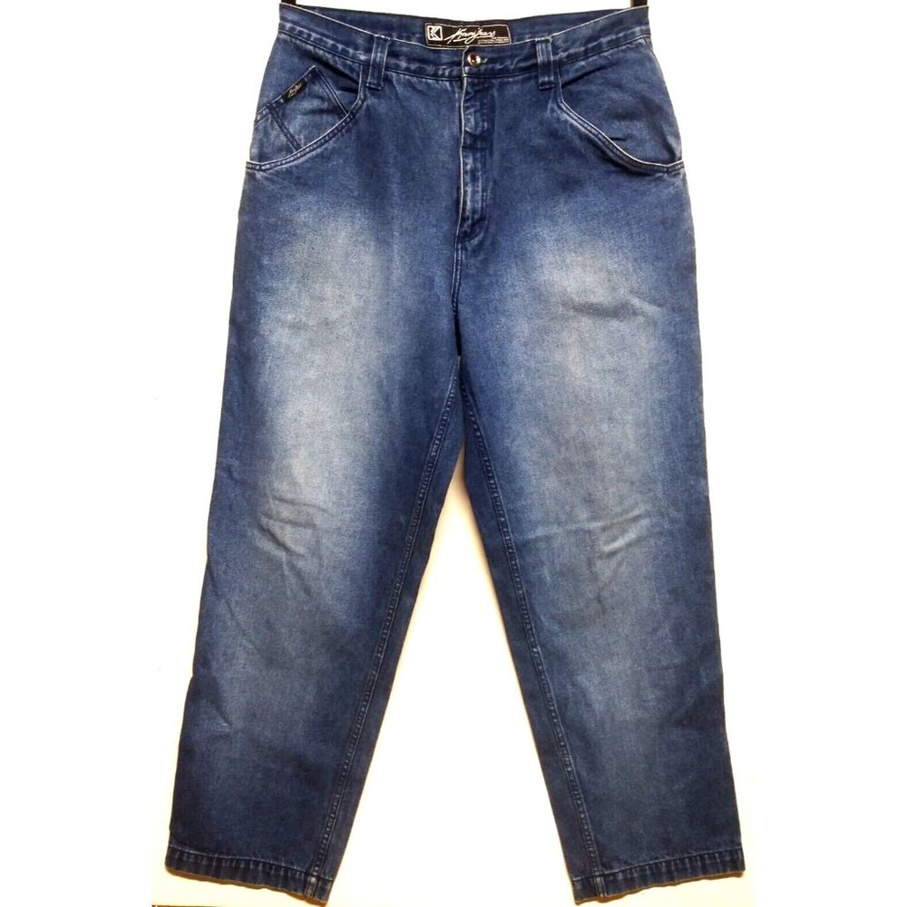 KARL KANI Jeans Mens 36X33 Blue Baggy Loose 90s Hip Hop VINTAGE Embroidered Y2K - Picture 2 of 10